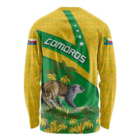 Comoros Long Sleeve Shirt with National Flag Lemur Design and Ylang Ylang Flower Pattern