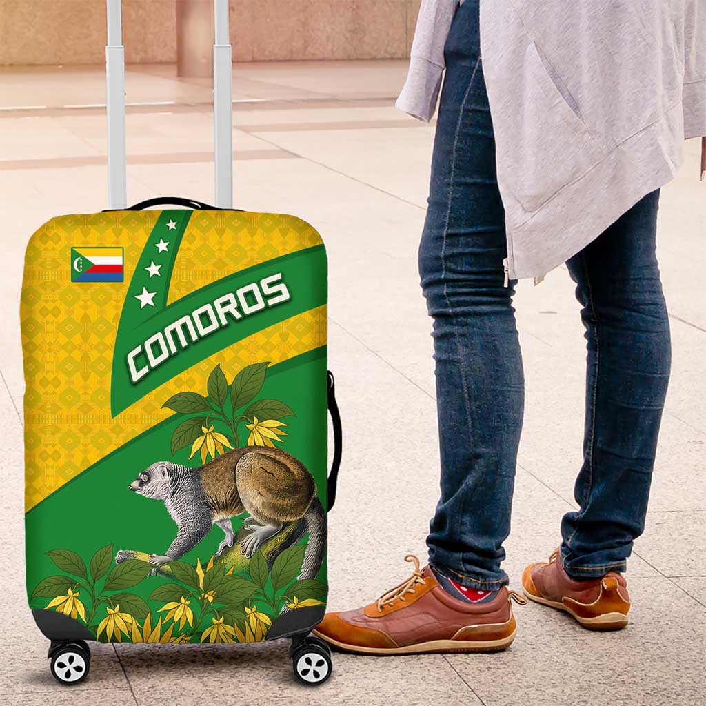 Comoros Luggage Cover with National Flag Lemur Design and Ylang Ylang Flower Pattern