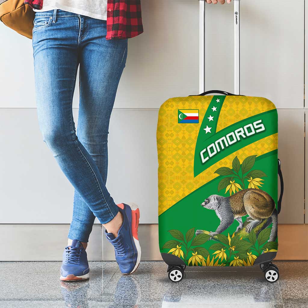 Comoros Luggage Cover with National Flag Lemur Design and Ylang Ylang Flower Pattern