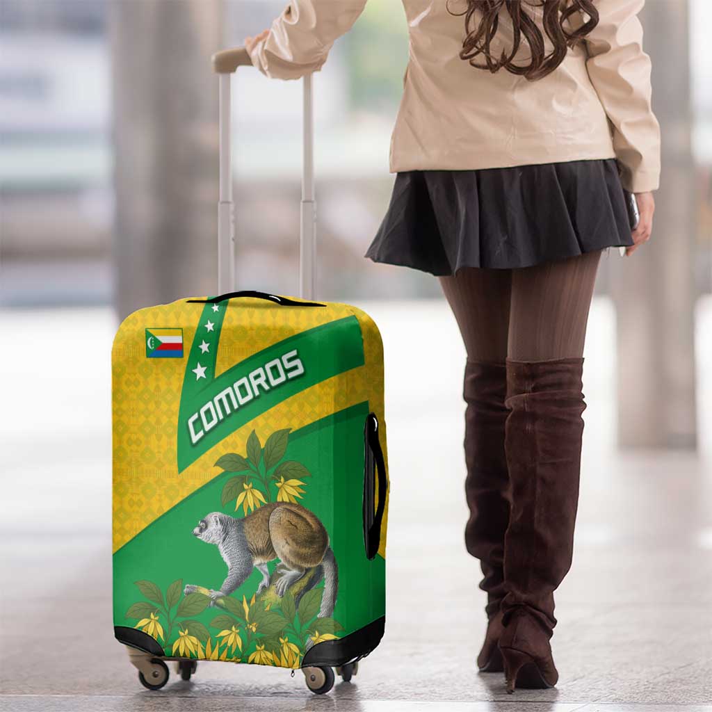 Comoros Luggage Cover with National Flag Lemur Design and Ylang Ylang Flower Pattern