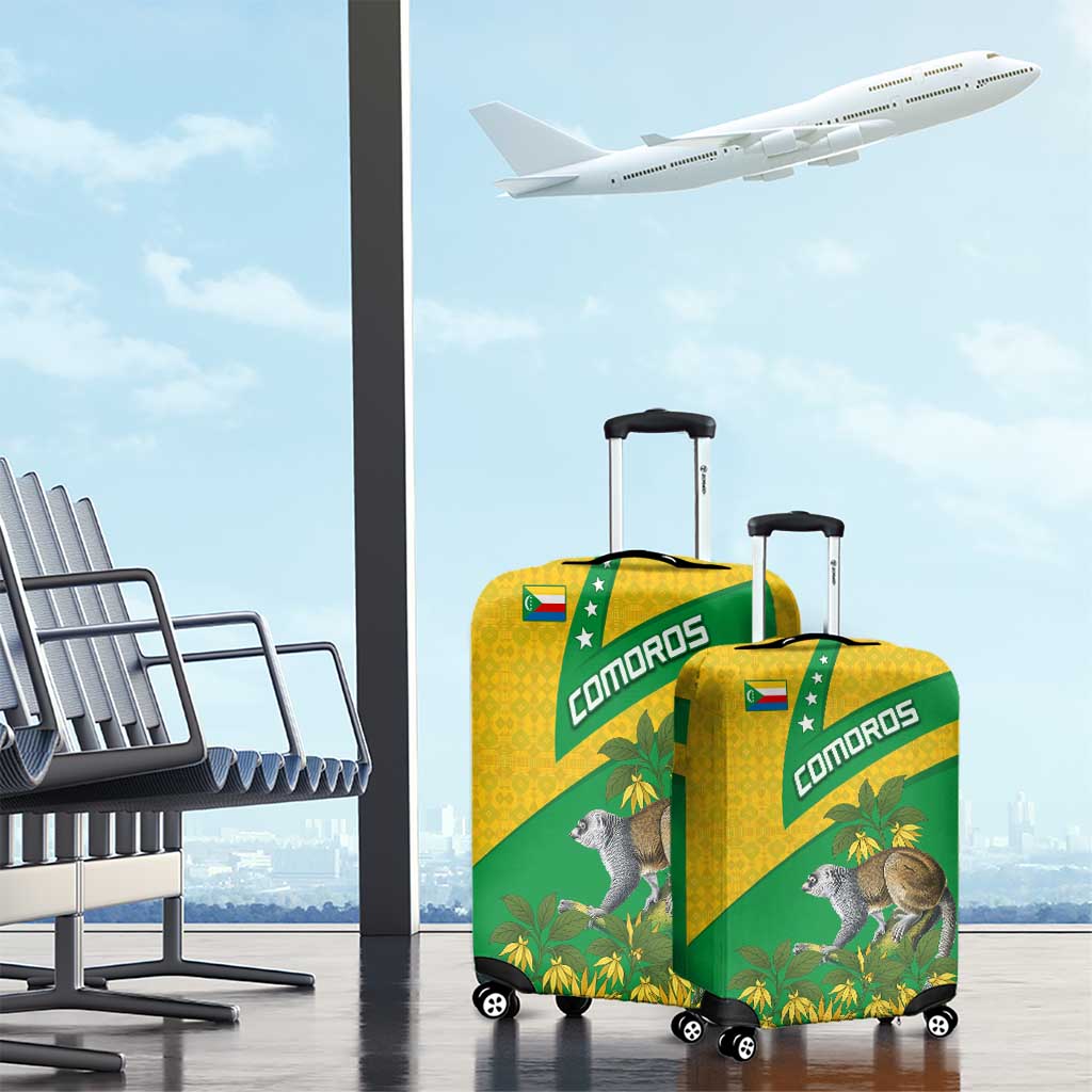 Comoros Luggage Cover with National Flag Lemur Design and Ylang Ylang Flower Pattern