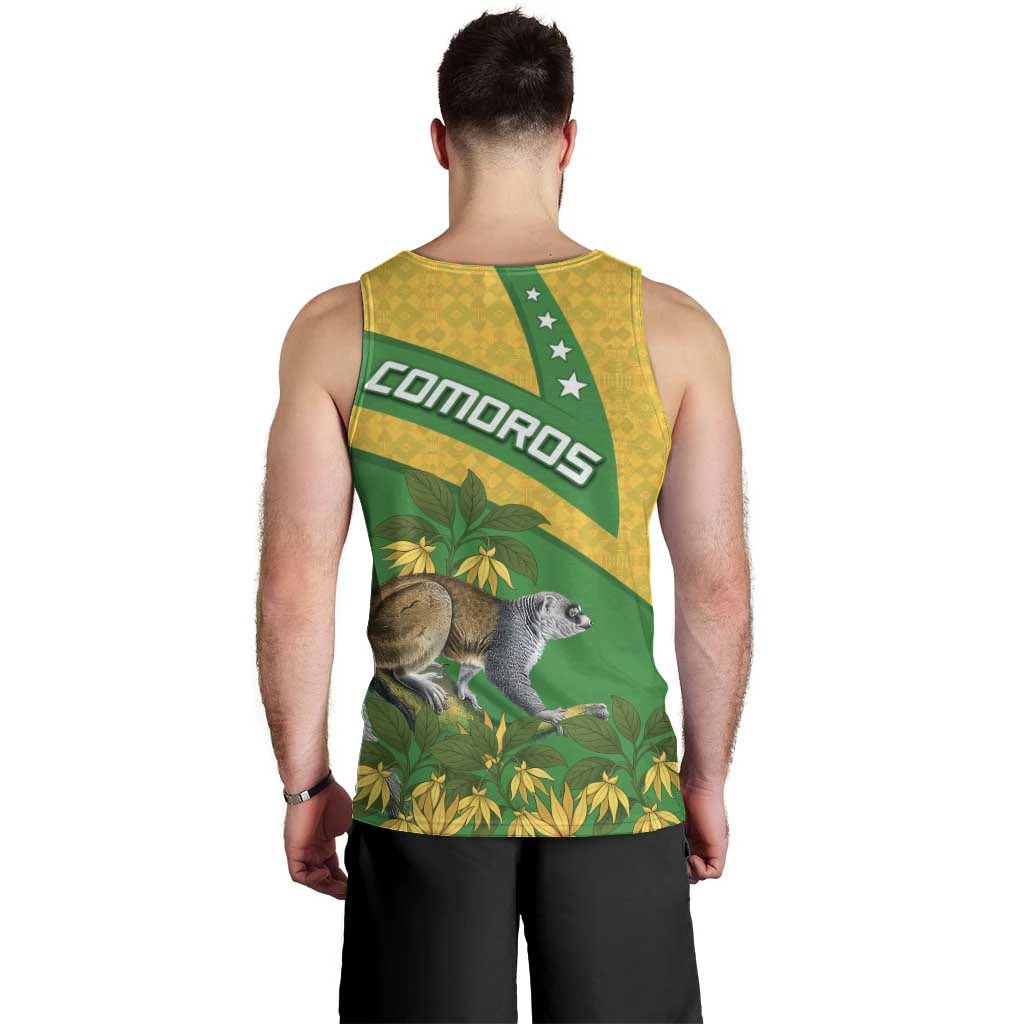 Comoros Men Tank Top with National Flag Lemur Design and Ylang Ylang Flower Pattern