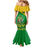 Comoros Mermaid Dress with National Flag Lemur Design and Ylang Ylang Flower Pattern
