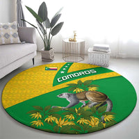Comoros Round Carpet with National Flag Lemur Design and Ylang Ylang Flower Pattern