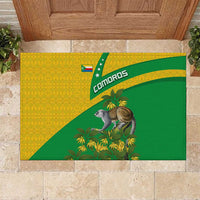 Comoros Rubber Doormat with National Flag Lemur Design and Ylang Ylang Flower Pattern