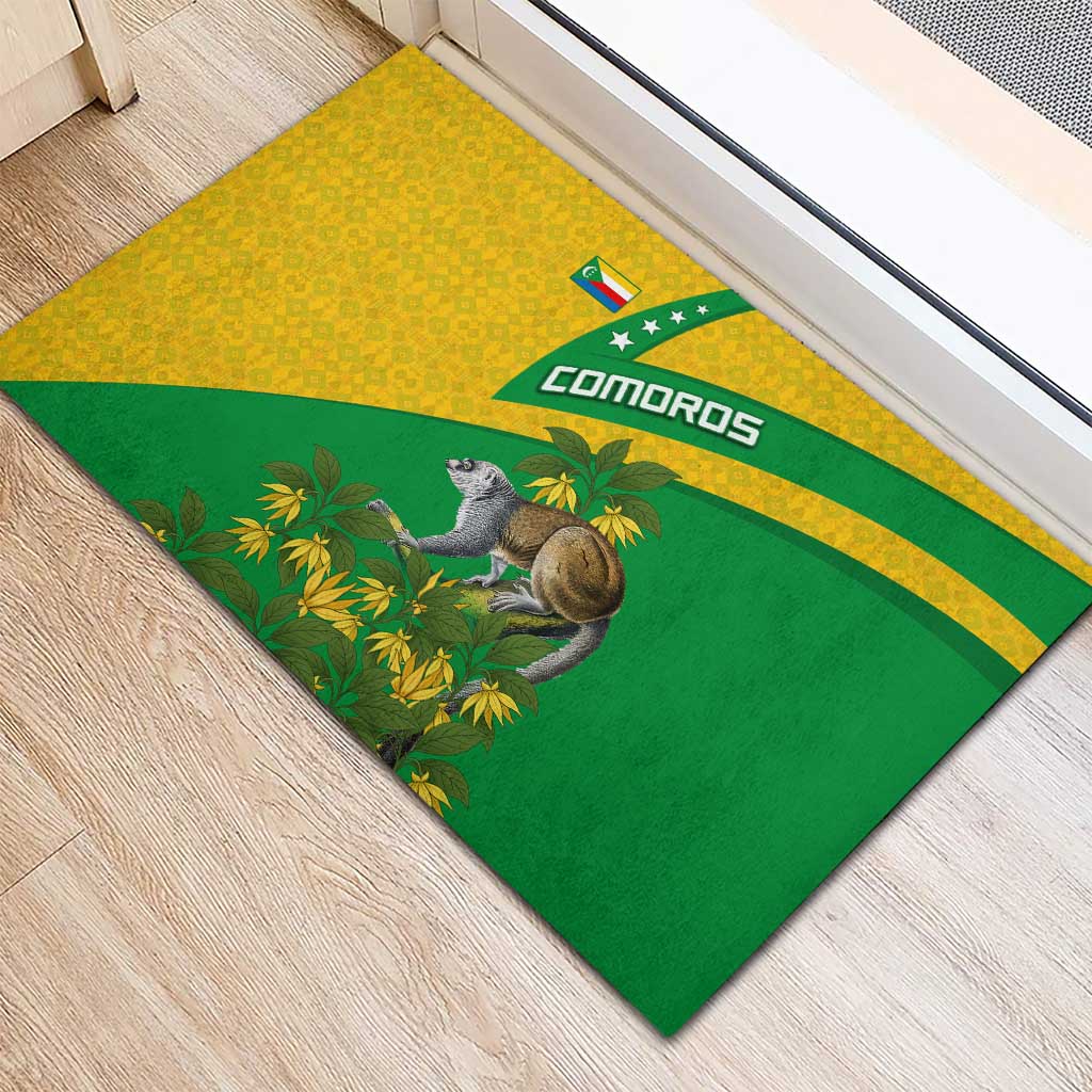 Comoros Rubber Doormat with National Flag Lemur Design and Ylang Ylang Flower Pattern