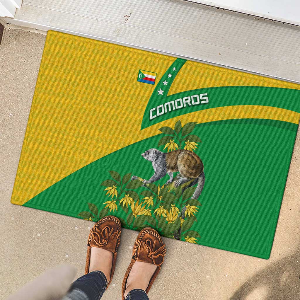 Comoros Rubber Doormat with National Flag Lemur Design and Ylang Ylang Flower Pattern