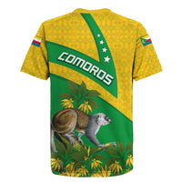 Comoros Rugby Jersey with National Flag Lemur Design and Ylang Ylang Flower Pattern