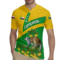 Comoros Rugby Jersey with National Flag Lemur Design and Ylang Ylang Flower Pattern