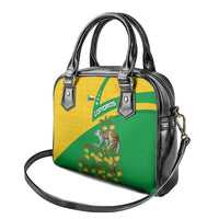 Comoros Shoulder Handbag with National Flag Lemur Design and Ylang Ylang Flower Pattern