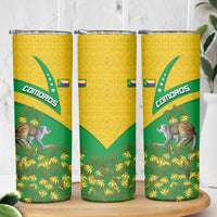Comoros Skinny Tumbler with National Flag Lemur Design and Ylang Ylang Flower Pattern