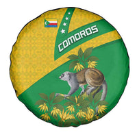Comoros Spare Tire Cover with National Flag Lemur Design and Ylang Ylang Flower Pattern