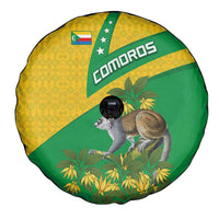 Comoros Spare Tire Cover with National Flag Lemur Design and Ylang Ylang Flower Pattern