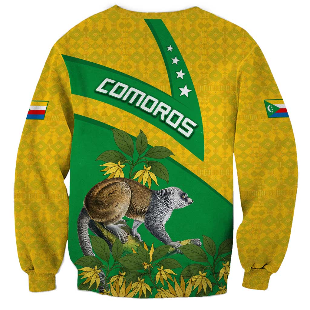 Comoros Sweatshirt with National Flag Lemur Design and Ylang Ylang Flower Pattern