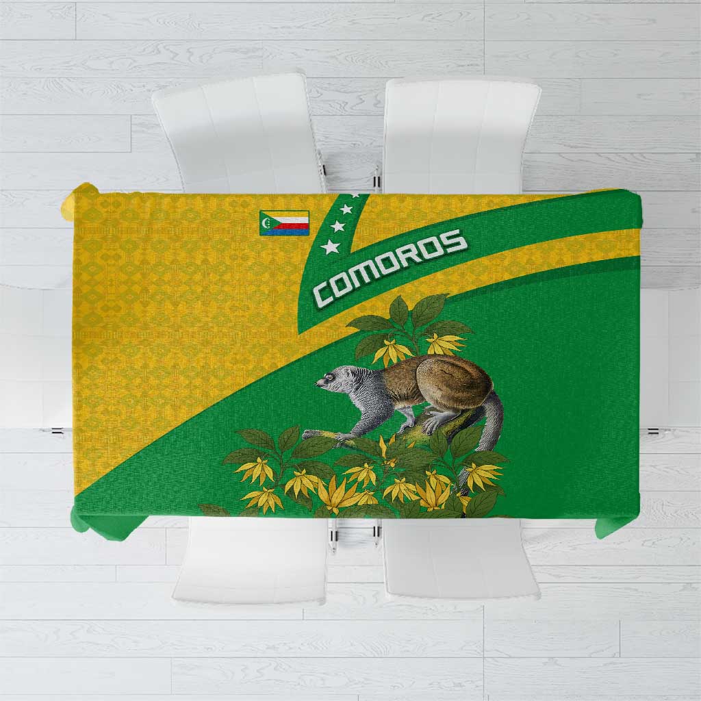 Comoros Tablecloth with National Flag Lemur Design and Ylang Ylang Flower Pattern