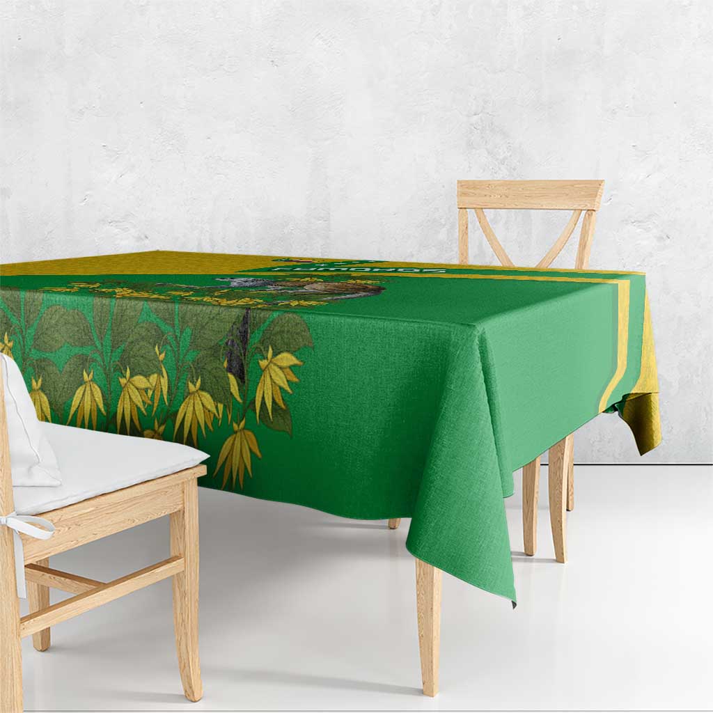 Comoros Tablecloth with National Flag Lemur Design and Ylang Ylang Flower Pattern