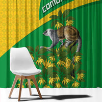 Comoros Window Curtain with National Flag Lemur Design and Ylang Ylang Flower Pattern