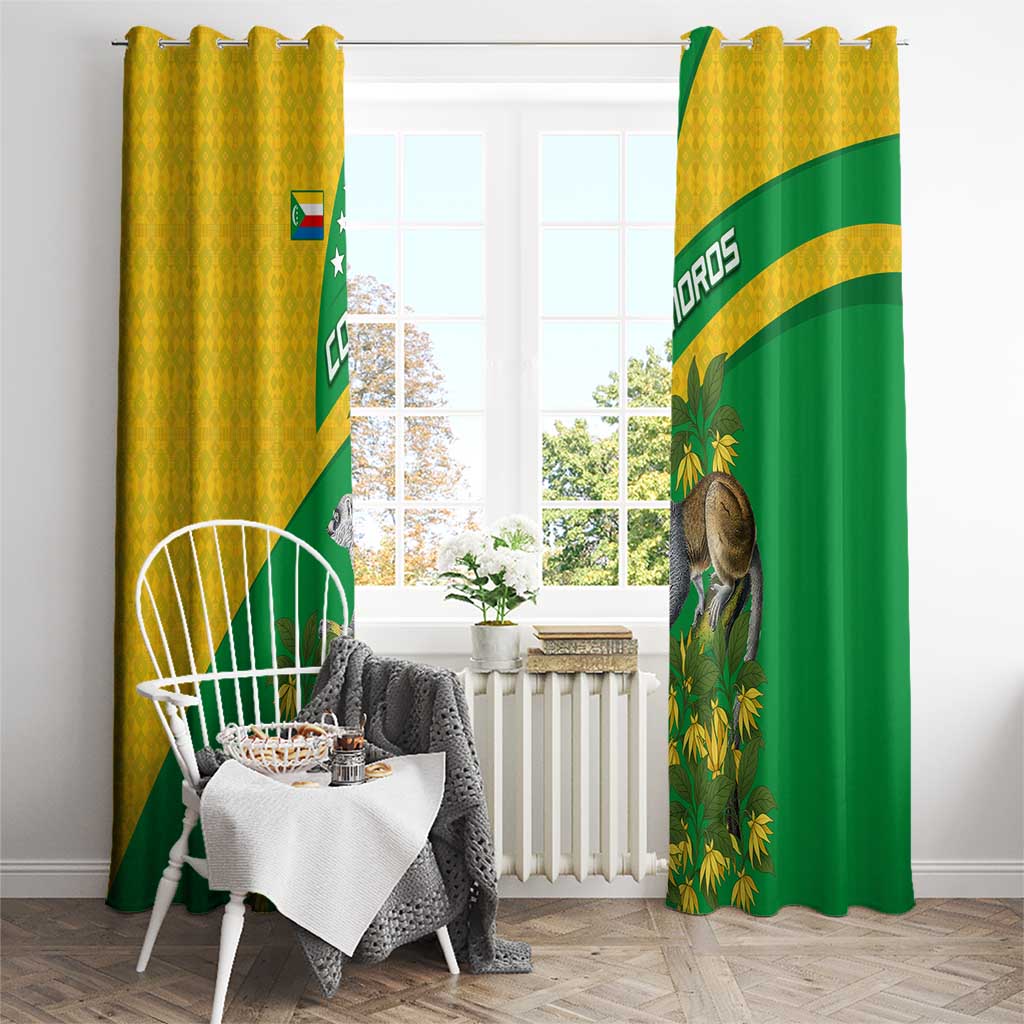 Comoros Window Curtain with National Flag Lemur Design and Ylang Ylang Flower Pattern