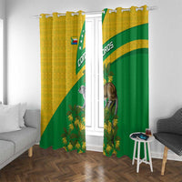 Comoros Window Curtain with National Flag Lemur Design and Ylang Ylang Flower Pattern