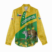 Comoros Women Casual Shirt with National Flag Lemur Design and Ylang Ylang Flower Pattern