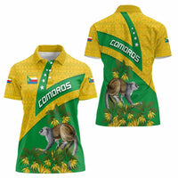 Comoros Women Polo Shirt with National Flag Lemur Design and Ylang Ylang Flower Pattern