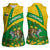 Comoros Women Sleeveless Polo Shirt with National Flag Lemur Design and Ylang Ylang Flower Pattern