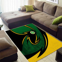 Comoros Area Rug with Green Black Yellow Swirl Design and National Emblem Pattern