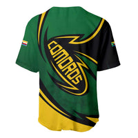 Comoros Baseball Jersey with Green Black Yellow Swirl Design and National Emblem Pattern