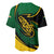 Comoros Baseball Jersey with Green Black Yellow Swirl Design and National Emblem Pattern