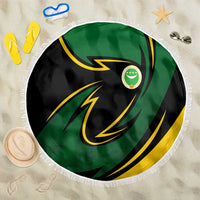 Comoros Beach Blanket with Green Black Yellow Swirl Design and National Emblem Pattern