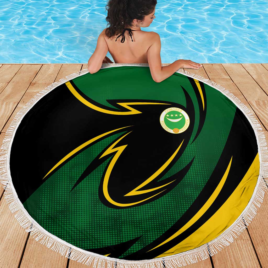 Comoros Beach Blanket with Green Black Yellow Swirl Design and National Emblem Pattern