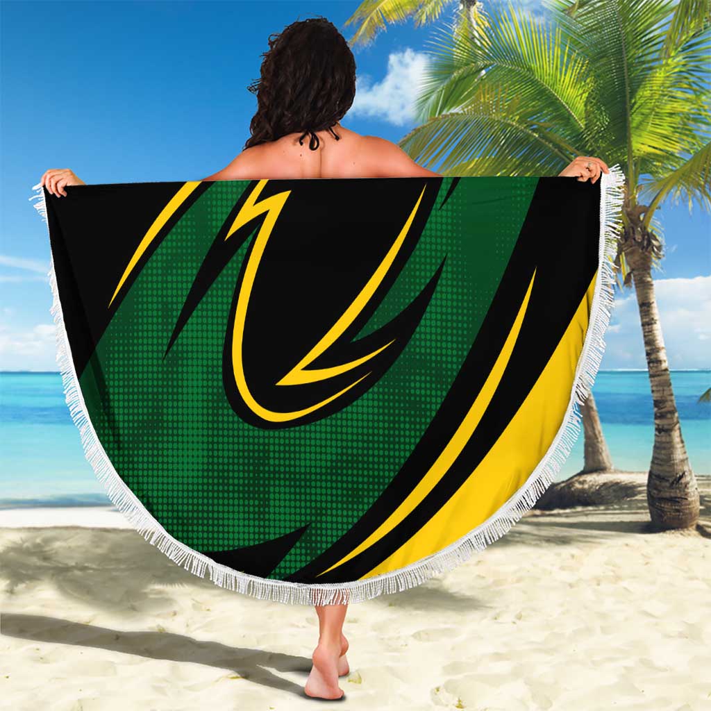 Comoros Beach Blanket with Green Black Yellow Swirl Design and National Emblem Pattern