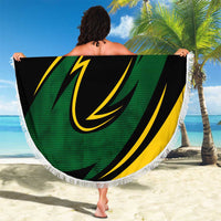 Comoros Beach Blanket with Green Black Yellow Swirl Design and National Emblem Pattern