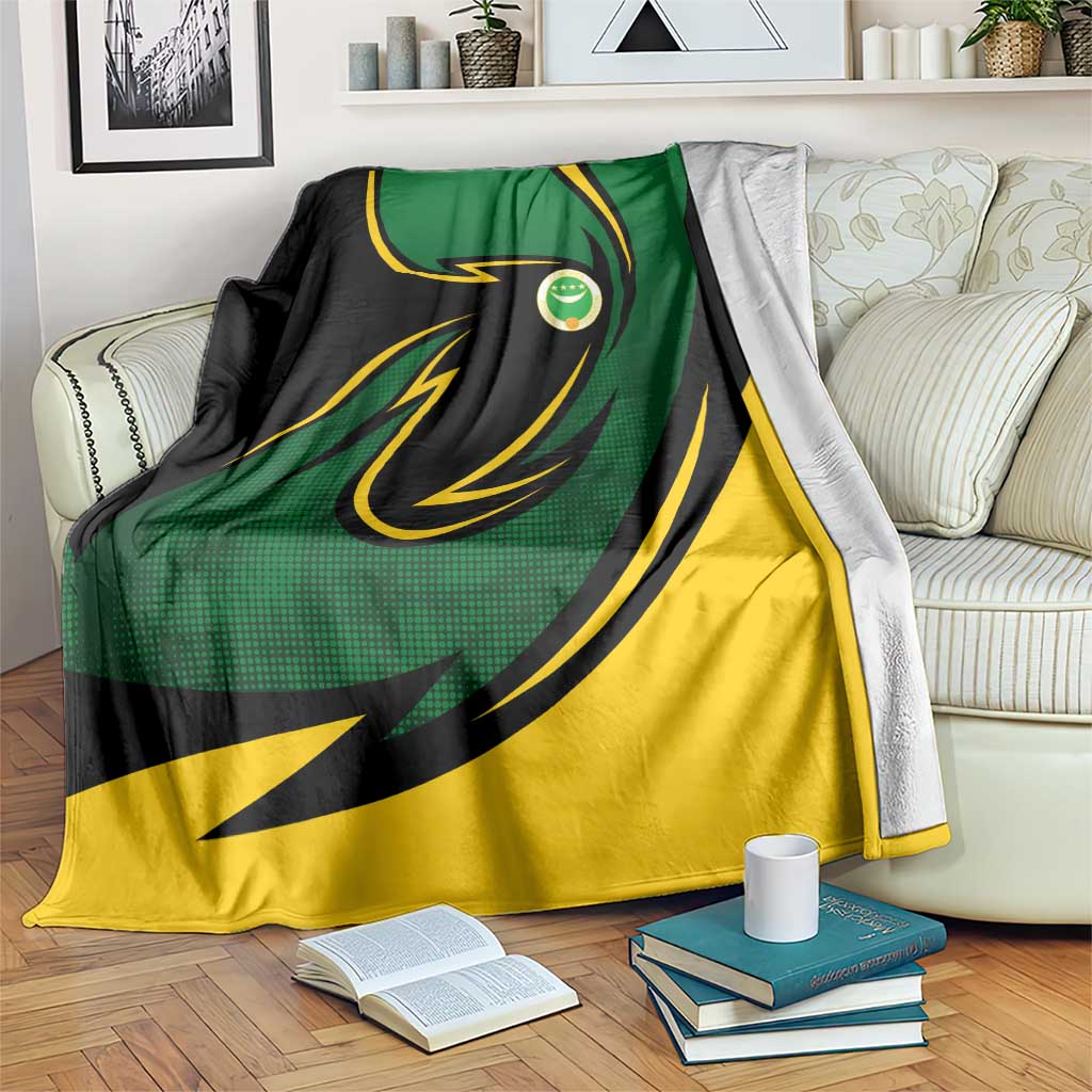 Comoros Blanket with Green Black Yellow Swirl Design and National Emblem Pattern
