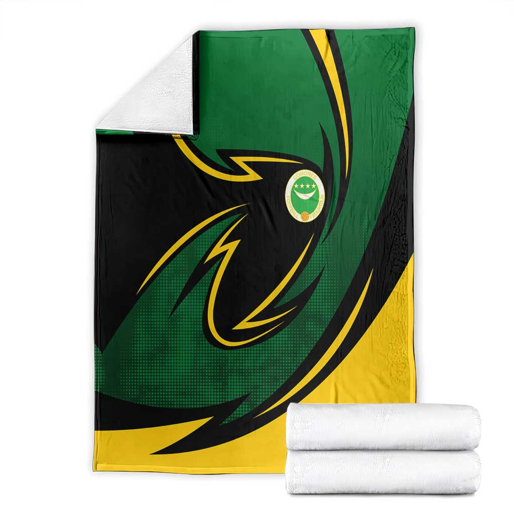 Comoros Blanket with Green Black Yellow Swirl Design and National Emblem Pattern