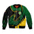 Comoros Bomber Jacket with Green Black Yellow Swirl Design and National Emblem Pattern