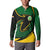 Comoros Button Sweatshirt with Green Black Yellow Swirl Design and National Emblem Pattern