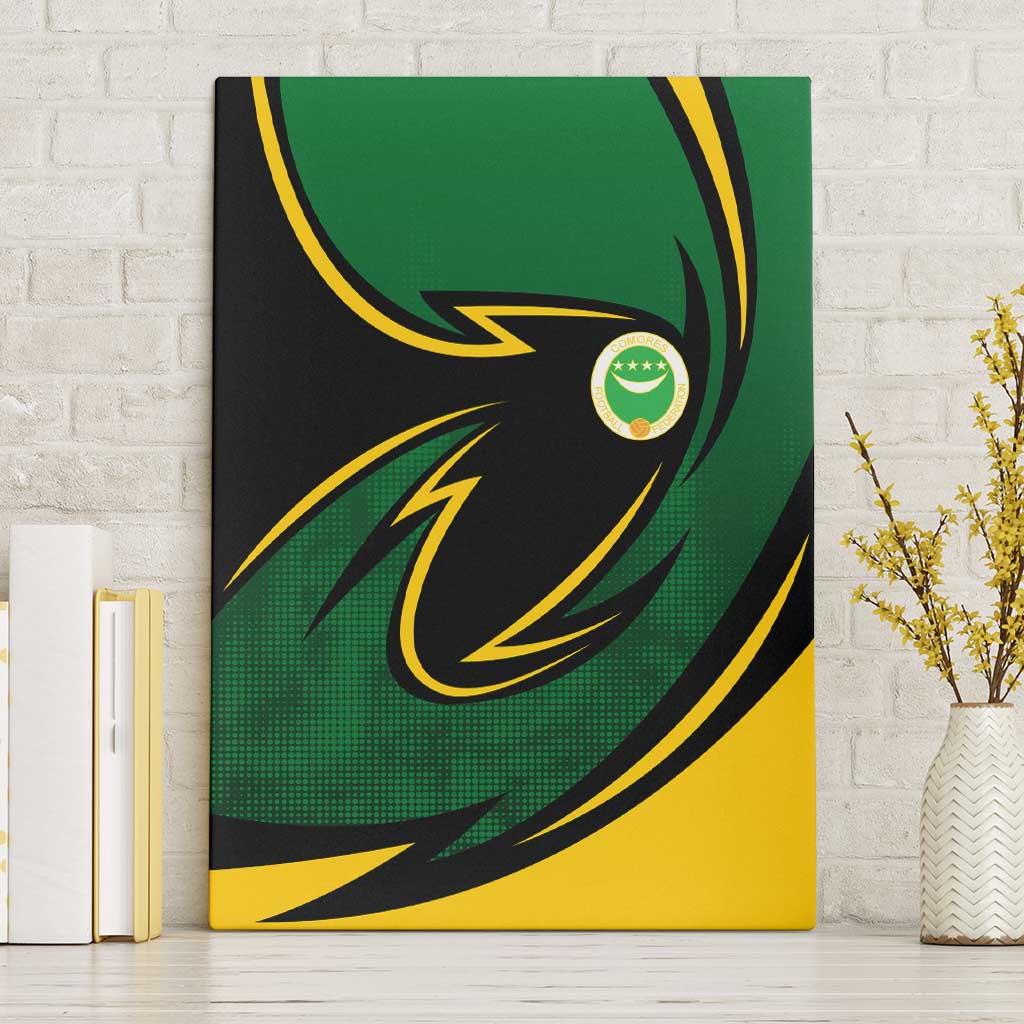 Comoros Canvas Wall Art with Green Black Yellow Swirl Design and National Emblem Pattern