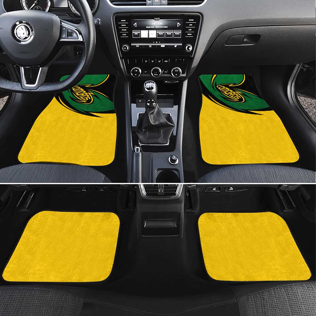 Comoros Car Mats with Green Black Yellow Swirl Design and National Emblem Pattern