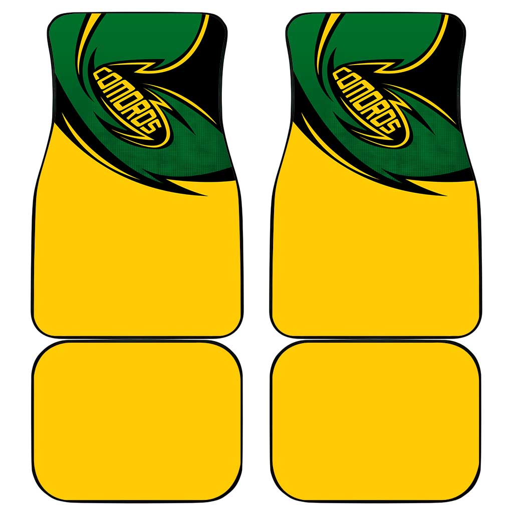 Comoros Car Mats with Green Black Yellow Swirl Design and National Emblem Pattern