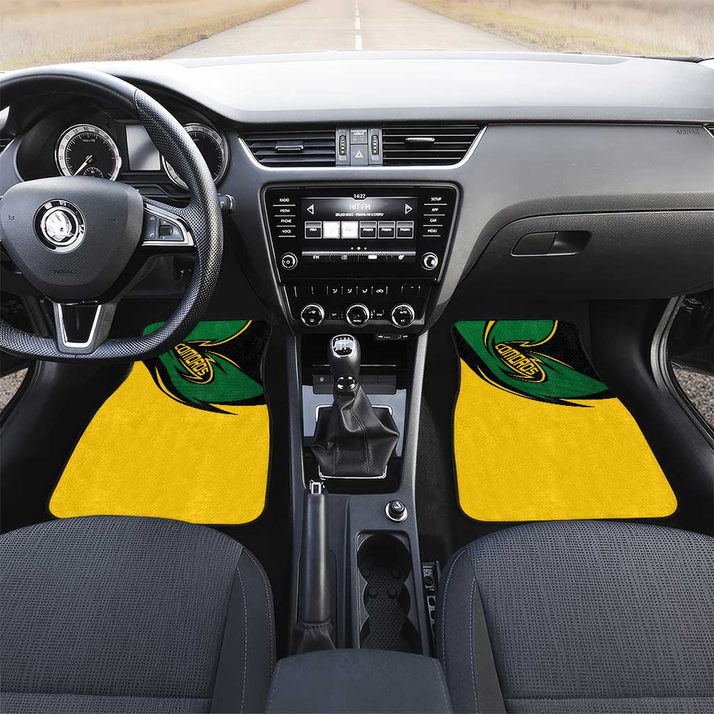 Comoros Car Mats with Green Black Yellow Swirl Design and National Emblem Pattern