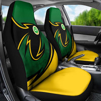 Comoros Car Seat Cover with Green Black Yellow Swirl Design and National Emblem Pattern