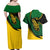 Comoros Couples Matching Off Shoulder Maxi Dress and Hawaiian Shirt with Green Black Yellow Swirl Design and National Emblem Pattern