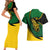 Comoros Couples Matching Short Sleeve Bodycon Dress and Hawaiian Shirt with Green Black Yellow Swirl Design and National Emblem Pattern