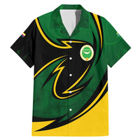 Comoros Family Matching Mermaid Dress and Hawaiian Shirt with Green Black Yellow Swirl Design and National Emblem Pattern