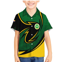 Comoros Family Matching Mermaid Dress and Hawaiian Shirt with Green Black Yellow Swirl Design and National Emblem Pattern