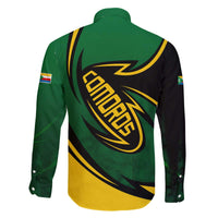 Comoros Family Matching Off The Shoulder Long Sleeve Dress and Hawaiian Shirt with Green Black Yellow Swirl Design and National Emblem Pattern