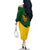 Comoros Family Matching Off The Shoulder Long Sleeve Dress and Hawaiian Shirt with Green Black Yellow Swirl Design and National Emblem Pattern