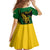 Comoros Family Matching Off Shoulder Maxi Dress and Hawaiian Shirt with Green Black Yellow Swirl Design and National Emblem Pattern