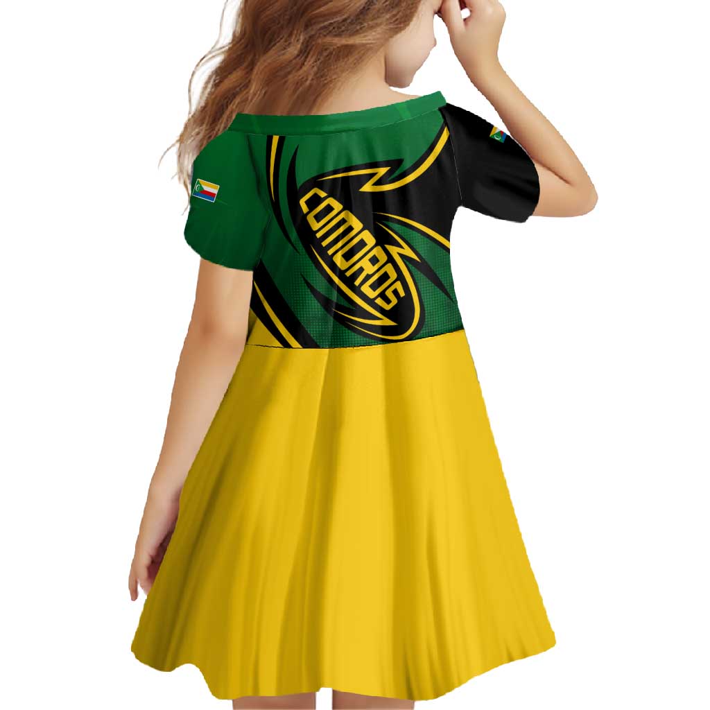 Comoros Family Matching Short Sleeve Bodycon Dress and Hawaiian Shirt with Green Black Yellow Swirl Design and National Emblem Pattern